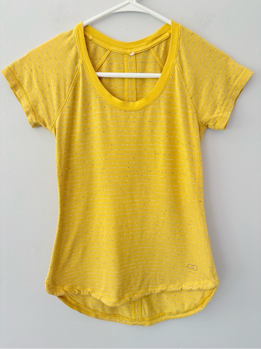 Calia Women’s Small Yellow Shirt Sleeve Striped Scoop Neck Short Sleeve Top